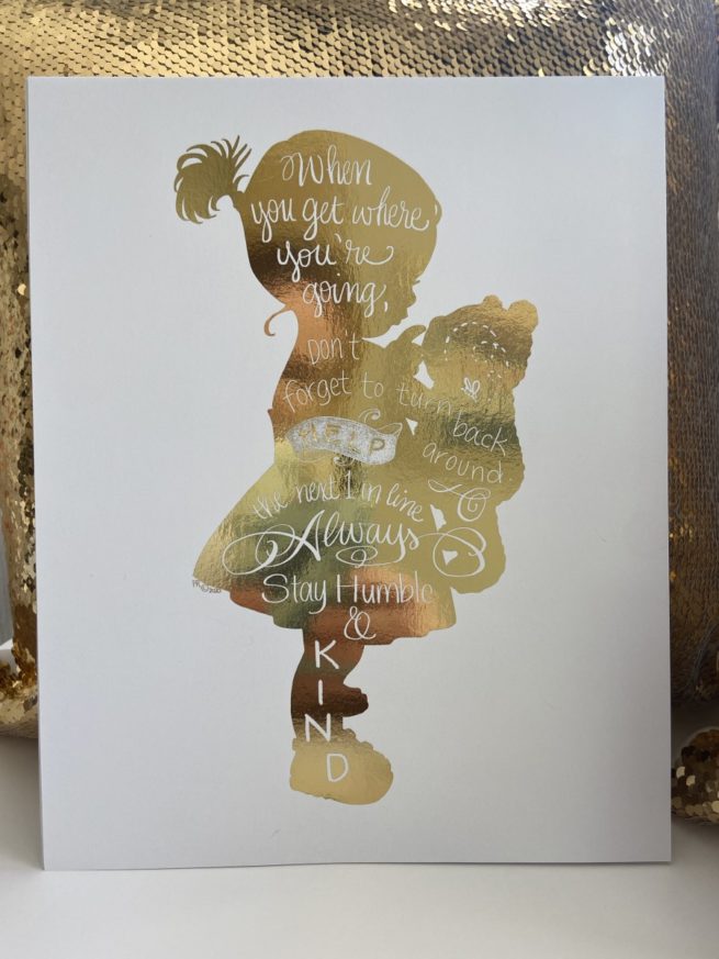 gold foil silhouette with quote