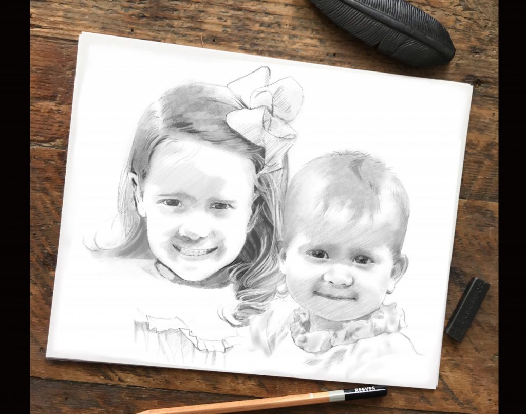 Pencil sketch of three happy school children Stock Illustration  Adobe  Stock
