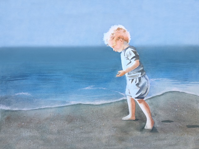 girl at shore low tide soft wind